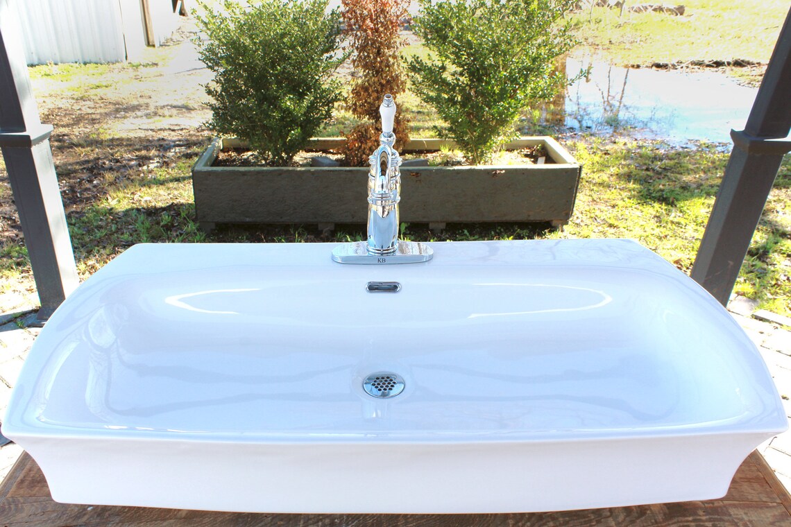 Elongated White Vitreous China Trough Vessel Farm Sink Stand Etsy