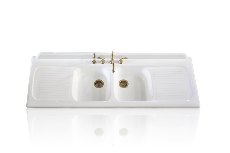 New 72 Large Cast Iron Double Drainboard Kitchen Sink Antique Etsy