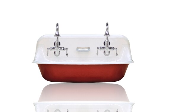 Large 48 Antique Inspired Farm Sink Incarnadine Red Cast Iron Porcelain Trough Sink Package 