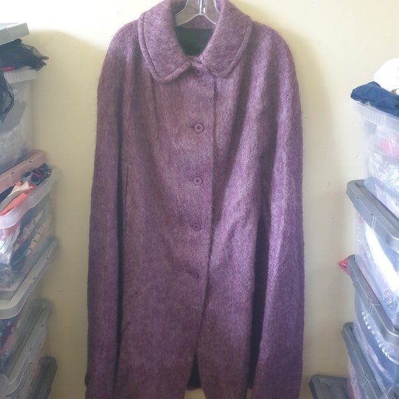 Vintage Long Cape Coat One Size Purple Wool Mohai… - image 1