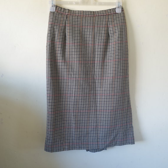Vintage 70s 80s Check Pencil Midi Skirt Sz 12  Gr… - image 1