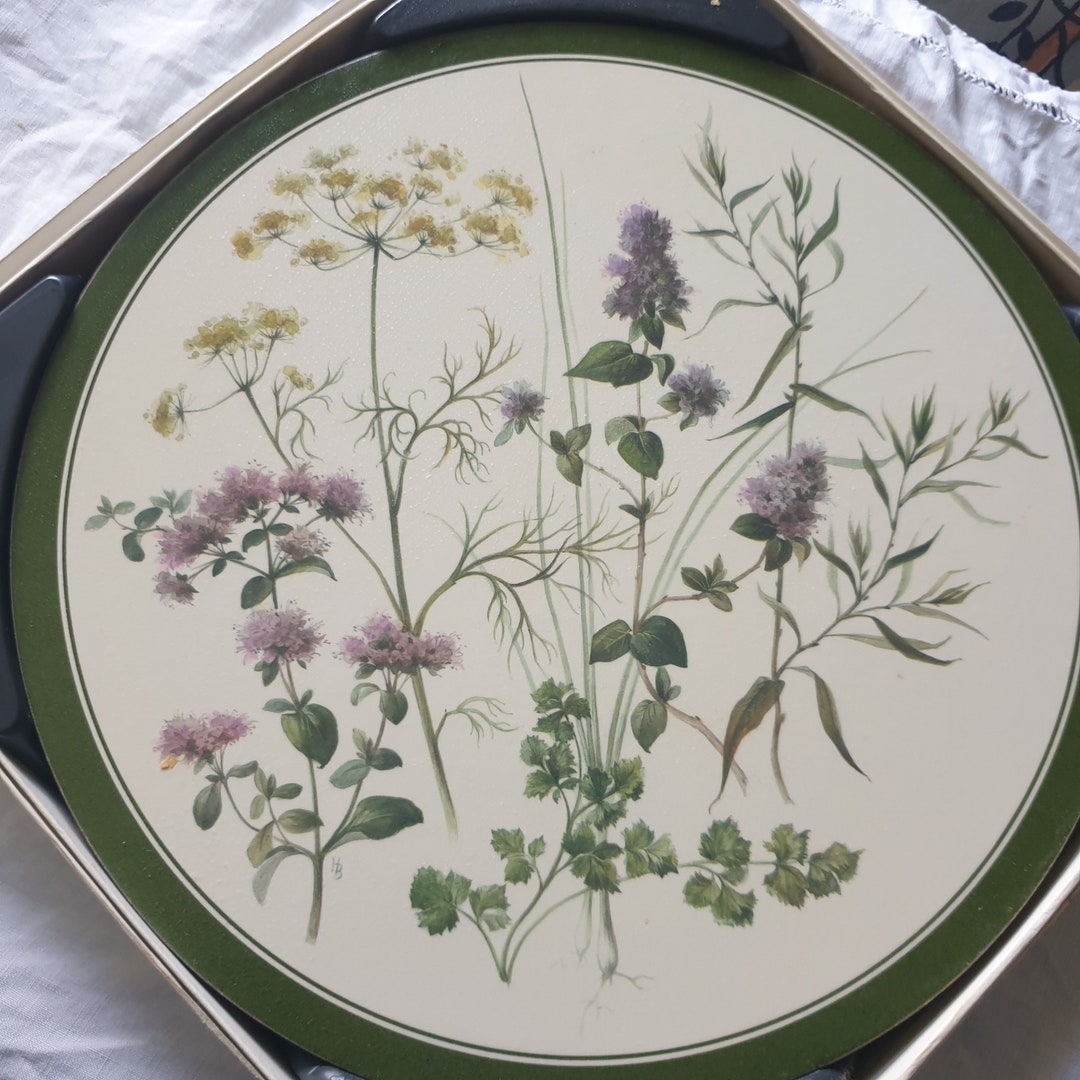 Vintage Pimpernel 6 Round Placemats Herbs Botanicals Green Etsy UK