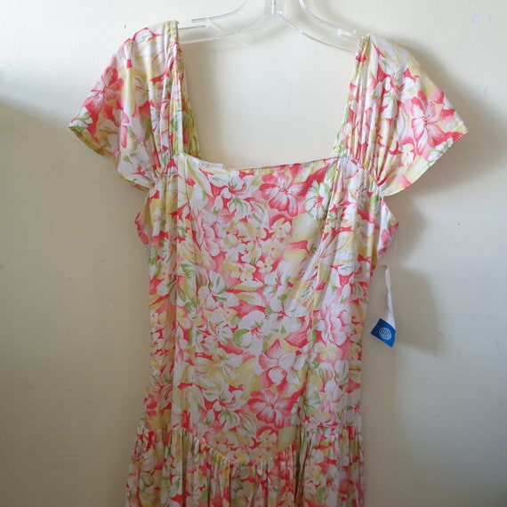 Vintage Midi Tea Dress 80s Sz 10 12 50s Bardot Or… - image 1