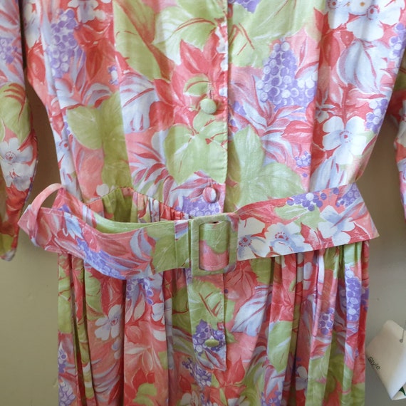 Vintage Midi Tea Dress 80s Sz 10  40s Floral Oran… - image 5