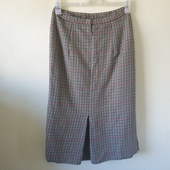 Vintage 70s 80s Check Pencil Midi Skirt Sz 12  Gr… - image 3