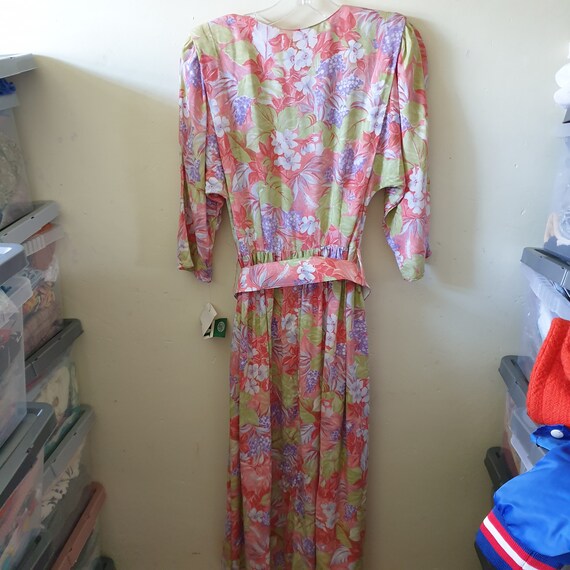 Vintage Midi Tea Dress 80s Sz 10  40s Floral Oran… - image 8