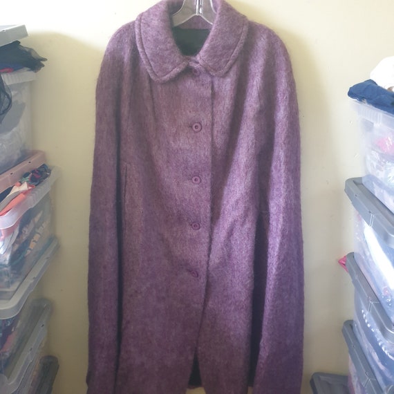 Vintage Long Cape Coat One Size Purple Wool Mohai… - image 9