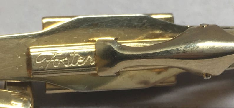 Vintage Foster Cuff Links /& Tie Bar Set Striped Brown Quartz Gold Tone Metal