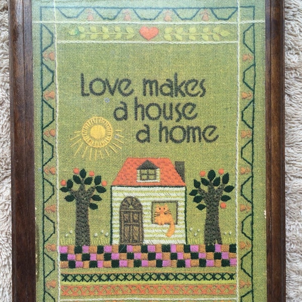 Vintage Love Makes A House A Home Sign Wall Plaque Hallmark Cat Sampler Look House Warming Springbok