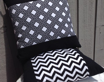 Pillow Cover; Black & White Cotton Flannel Throw Pillowcase; Decorative Pillow slip; Cham Handmade Home Décor Cushion Cover