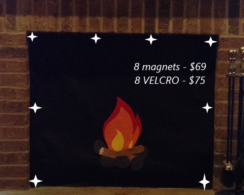 Fireplace Draft Cover CUSTOM MADE (your fireplace dimensions) with inserted Magnets or Adhesive Fasteners; Felt cover insulation w/applique image 9