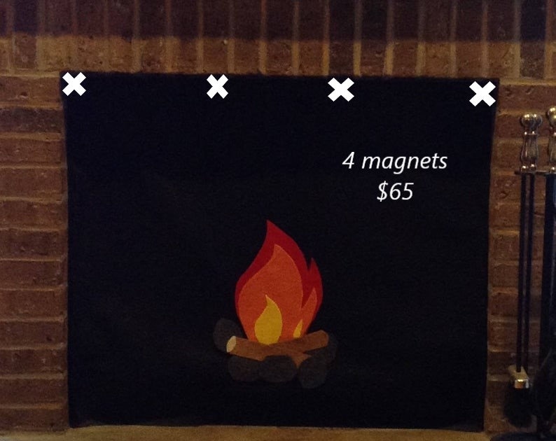 Fireplace Draft Cover CUSTOM MADE (your fireplace dimensions) with inserted Magnets or Adhesive Fasteners; Felt cover insulation w/applique image 7