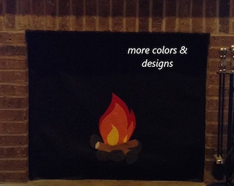 Fireplace Draft Cover CUSTOM MADE (your fireplace dimensions) with inserted Magnets or Adhesive Fasteners; Felt cover insulation w/applique