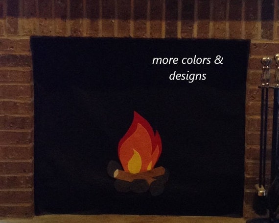 Fireplace Draft Cover CUSTOM MADE (your fireplace dimensions) with inserted Magnets or Adhesive Fasteners; Felt cover insulation w/applique