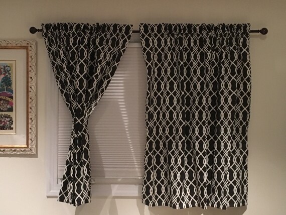 Black White Drapery Curtains Set Of 2 Rod Pocket Drapery Etsy