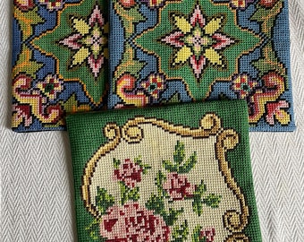 Cross Stitch Decorative Pillowcases (15" x 15");  Set of 2 or 3 Multi-color cotton pillowcases