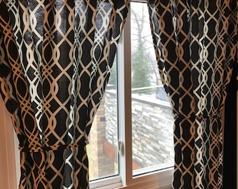 Black & White Drapery/ Curtains; Set of 2 rod-pocket drapery panels made of durable Outdoor decorative fabric with Soil Release finish.