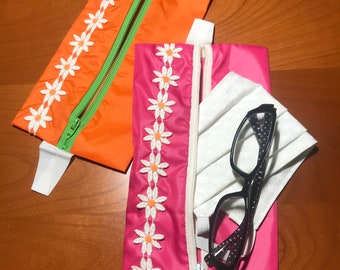Travel essential organizer; Face mask/ sanitizer holder; Eyeglasses case, organizer. Cosmetic bag, purse; Handmade Gift idea