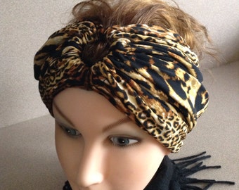 Turban hat / Headband / Bandana / Hair accessory / Headpiece / Headwrap / Hairwrap/ swimming cap in "animal" print; Handmade item