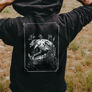 Bear Skull Unisex Hoodie Black Punk  Botanical Hoodie Pull Over Hoodie, Punk hoodie, Punk clothing, Horror
