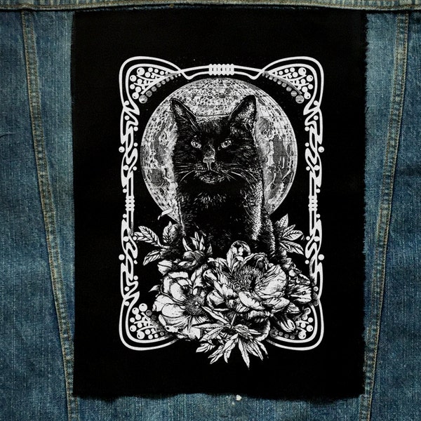 Moon Behind Cat Back Patch, Punk, Patches, Patch, Sew on Patch, Punk Accessories, Punk Patches, punk vest, Feminist, Socialist, DIY
