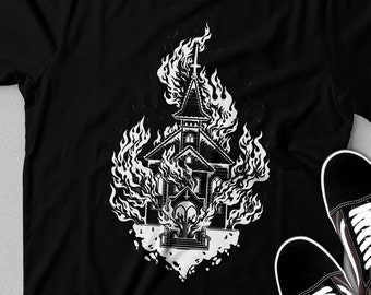 Burning Church T Shirt | Shirt | Punk Clothing | Witchy