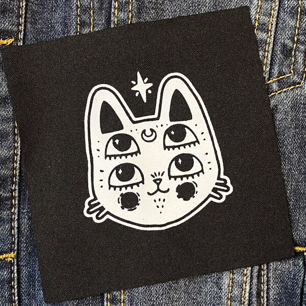 Star cat patch, Punk, Patches, Sew on Patch, Punk Accessories, Punk Patches, punk vest, Anarchist, Feminist, Socialist, DIY, Kawaii, cute