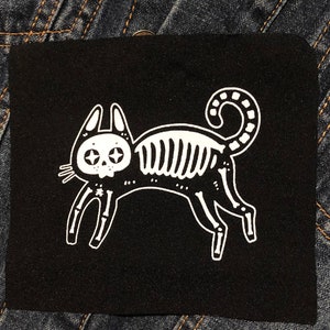 Cat in bones Patch, Punk, Patches, Patch, Sew on Patch, Punk Accessories, Punk Patches, punk vest,  Anarchist, Feminist, Socialist, DIY