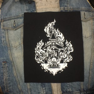 Burning Church Back Patch • punk patch • patches • punk patches • sew on patch • patches for jackets • patches for jeans