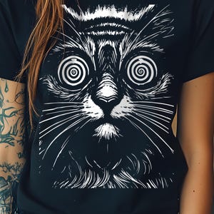 The Hallucinating Cat, Psychedelic Cat T-Shirt, Trippy Shirt,  Gothic Alt Clothing, Dark Aesthetic Fashion, Crust Punk Grunge