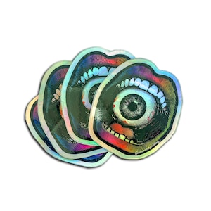 Eye on mouth Holographic sticker, sticker, Punk sticker, Protest sticker, Folk Punk, Weird sticker, Anarcho Punk, Anarchist sticker,