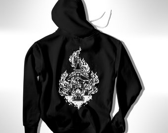 Burning Church Unisex Hoodie, Black Punk Dark Hoodie, Pull