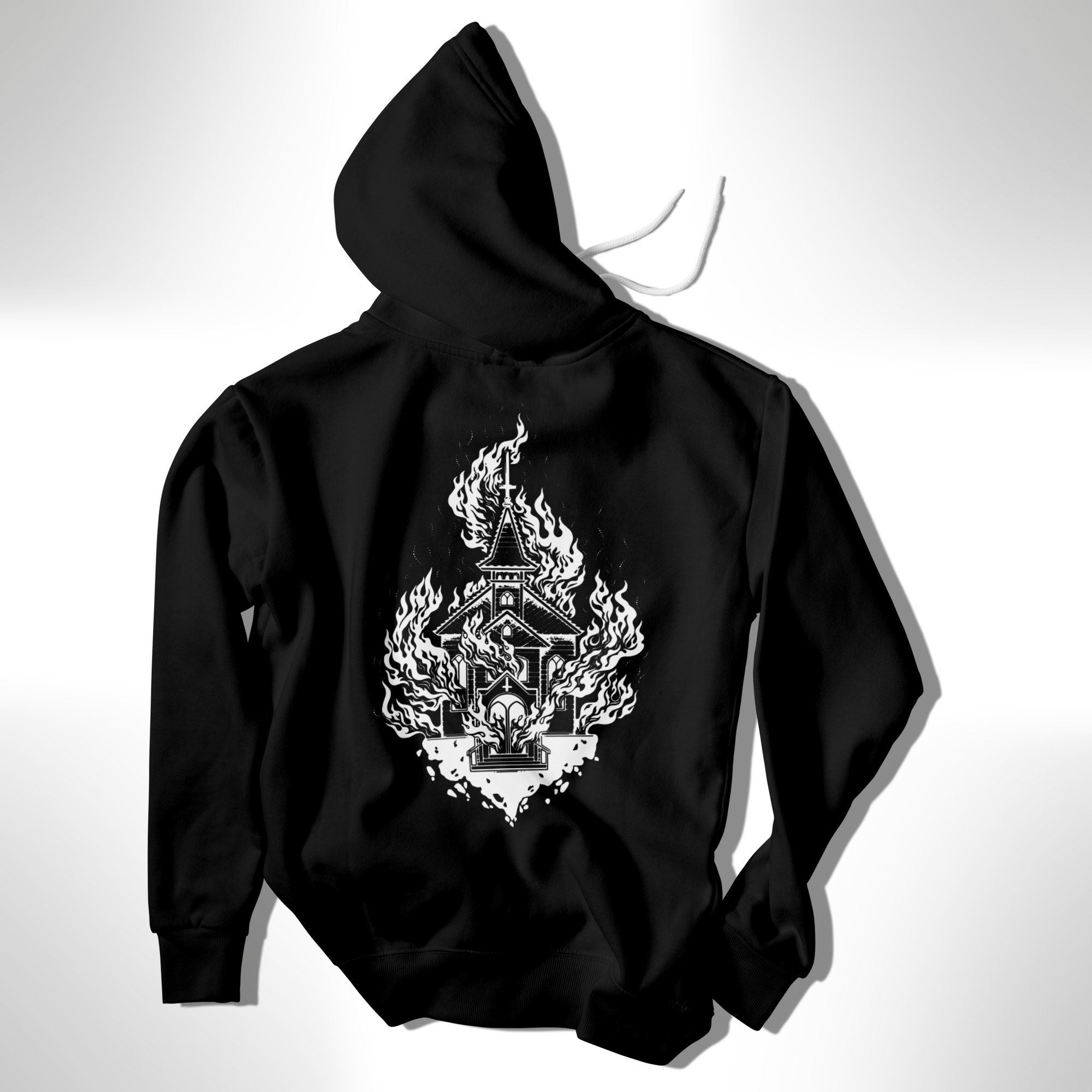 Burning Church Unisex Hoodie Black Punk Dark Hoodie Pull Etsy