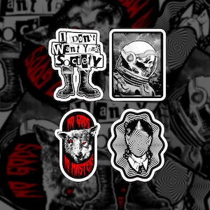 Dark Art Sticker Pack, 4 Stickers, Stickers Sheet, Dead, No God No Master, Dead Space, Sticker, Bumper Sticker, Laptop Stickers
