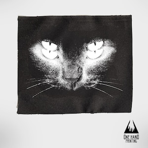 Black Cat Hand Printed Punk Patch, Gothic DIY Sew On Patch for Jackets, Vests, Backpacks, and Battle Vests punk patch