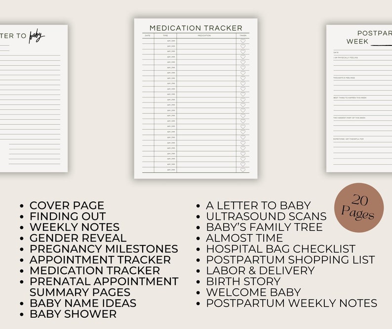 Modern Bump to Baby Journal Printable Digital PDF, Neutral Design ...