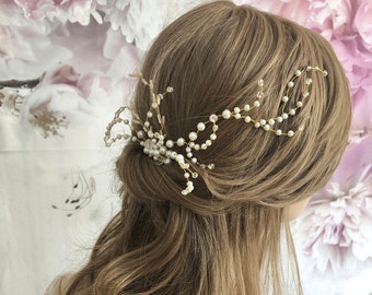noble bridal hair comb pearl tendril ivory gold pearl hair accessories wedding