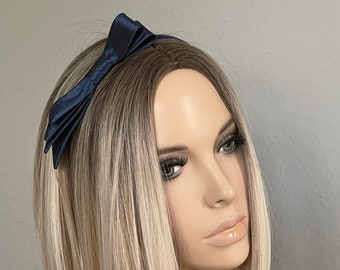 Hair bow headband bow dark blue wedding headpiece classic noble hair accessory confirmation