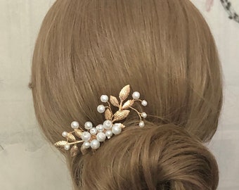 Peigne à cheveux de mariée, feuilles dorées, perles, accessoires pour cheveux élégants, couvre-chef de mariage