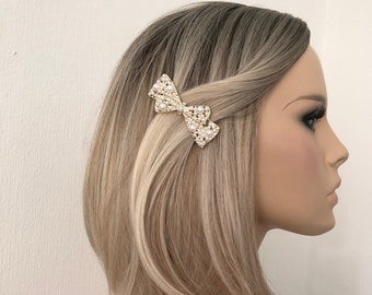 Schleife Perlen Strass Haarspange Braut Kopfschmuck goldfarben Haarschmuck Hochzeit Kommunion