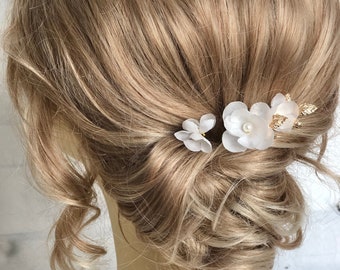 Braut Haarnadel Set Seiden Blüten Perlen edel Haarschmuck Hochzeir Kopfschmuck