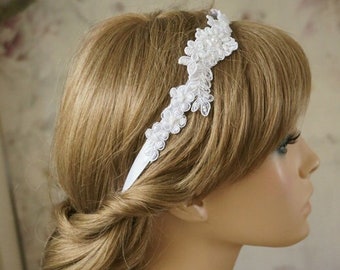 Hairband White Lace with Pearls Bride Hair Jewelry Wedding Communion Romantic