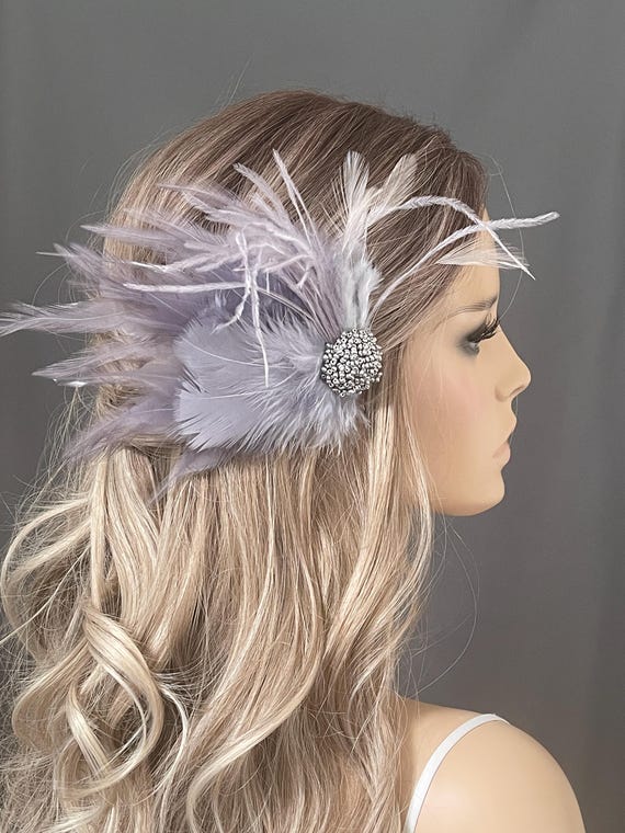 Flapper 20er Jahre Haarschmuck Fascinator grau silber Federn Haarspange Hochzeit Kopfschmuck Gatsby Party