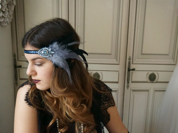 Hair Jewelry 20s Flapper Hairband Dove Blue Black Roaring 20s Etsy