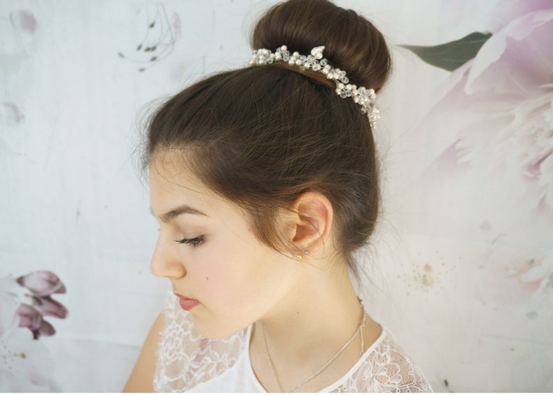 Mariée coiffure perles couronne capillaire strass ligne de cheveux Tiara Diadem mariage coiffure élégante image 2