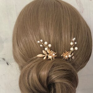 Épingle à cheveux de mariée, fleurs, perles dorées, feuilles, accessoires pour cheveux simples, minimalistes et élégants, couvre-chef de mariage image 9