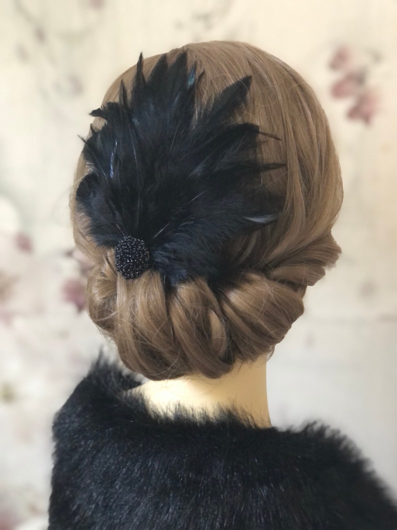 Hair accessories fascinator 20s flapper black feathers headdress Gatsby party headpiece 20s image 6