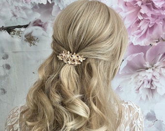 Blumen Strass Haarspange Kopfschmuck goldfarben Haarschmuck Hochzeit