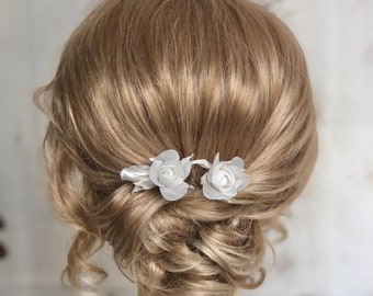 Braut Haarnadel 2er Set Rosen ivory Haarschmuck Blumen Stecker Kopfschmuck Hochzeit