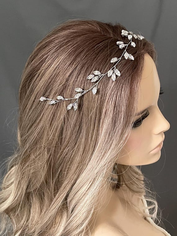 Crystal Accent Silver Headband - Elegant Hair Accessory Bridal Silver Tiara With Pearls, White Flowers, Crystals  main image 2